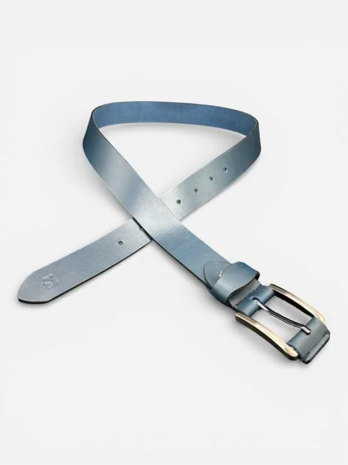 Men's Navy Blue Leather Belt (Image 4)