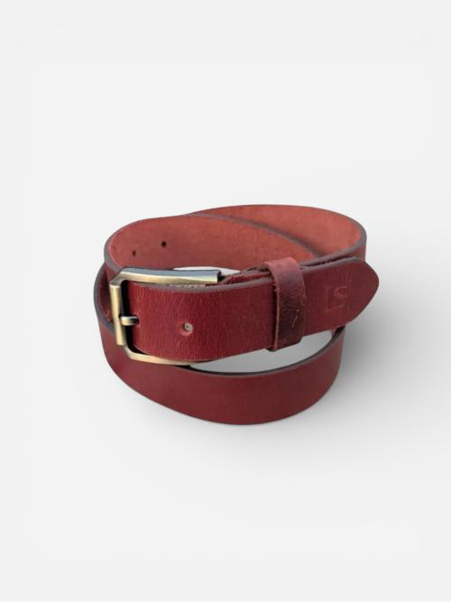 Men’s Red Leather Belt with Brass Buckle