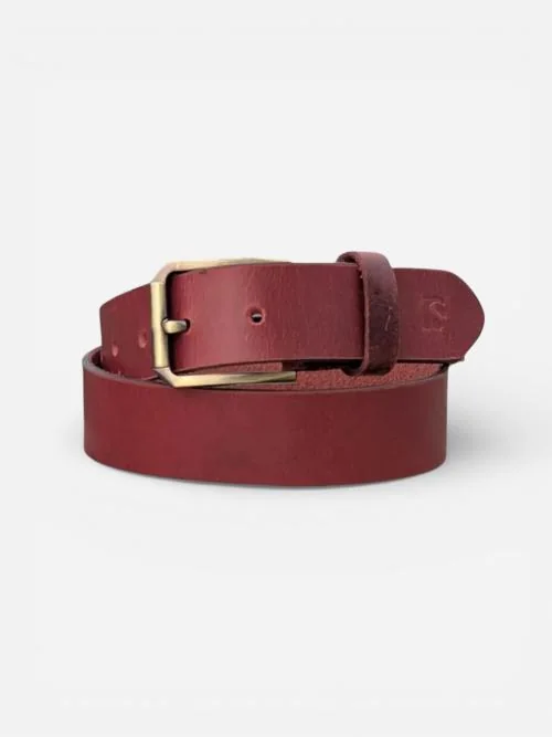 Men’s Red Leather Belt with Brass Buckle (Image 2)