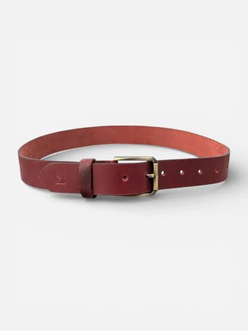 Men’s Red Leather Belt with Brass Buckle (Image 4)