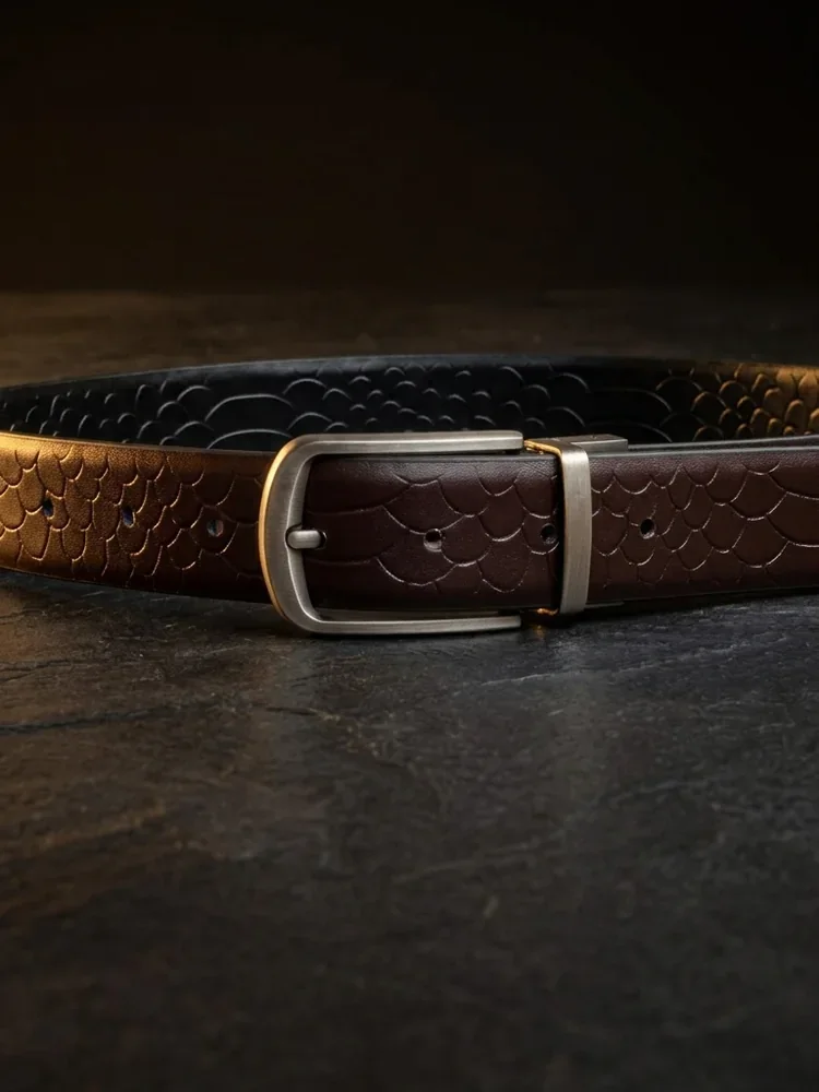Men's 2-in-1 Reversible Embossed Leather Belt
