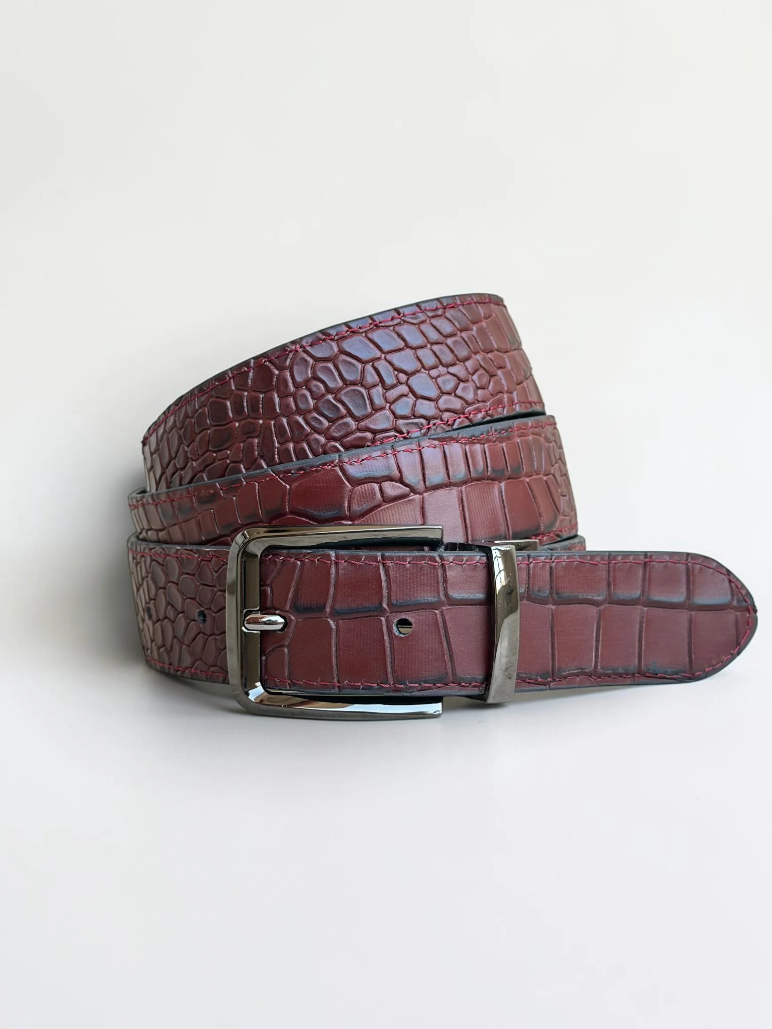Men's Reversible Crocodile Leather Belt – Black Buckle (Image 10)