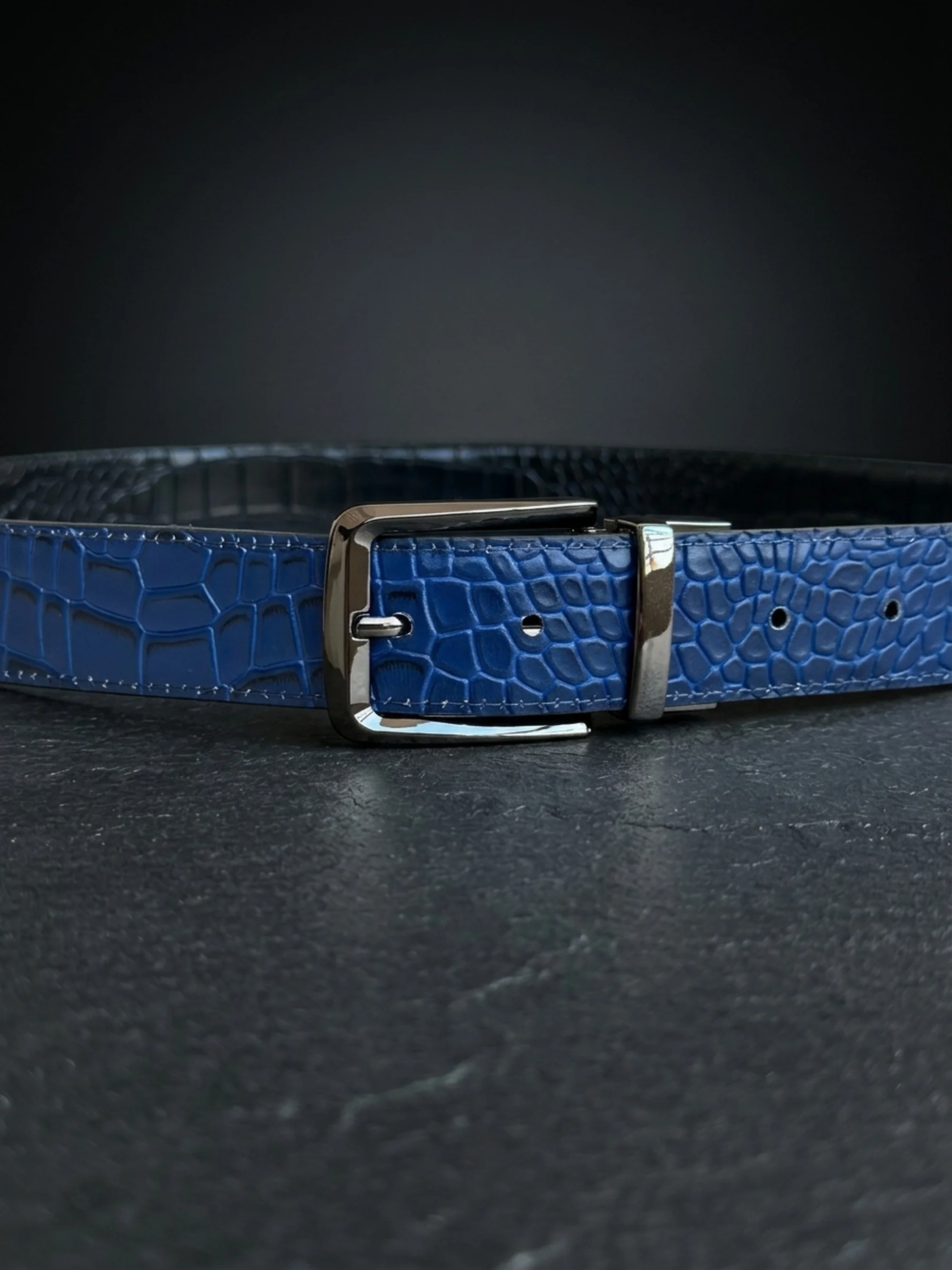 Men's Reversible Crocodile Leather Belt – Black Buckle