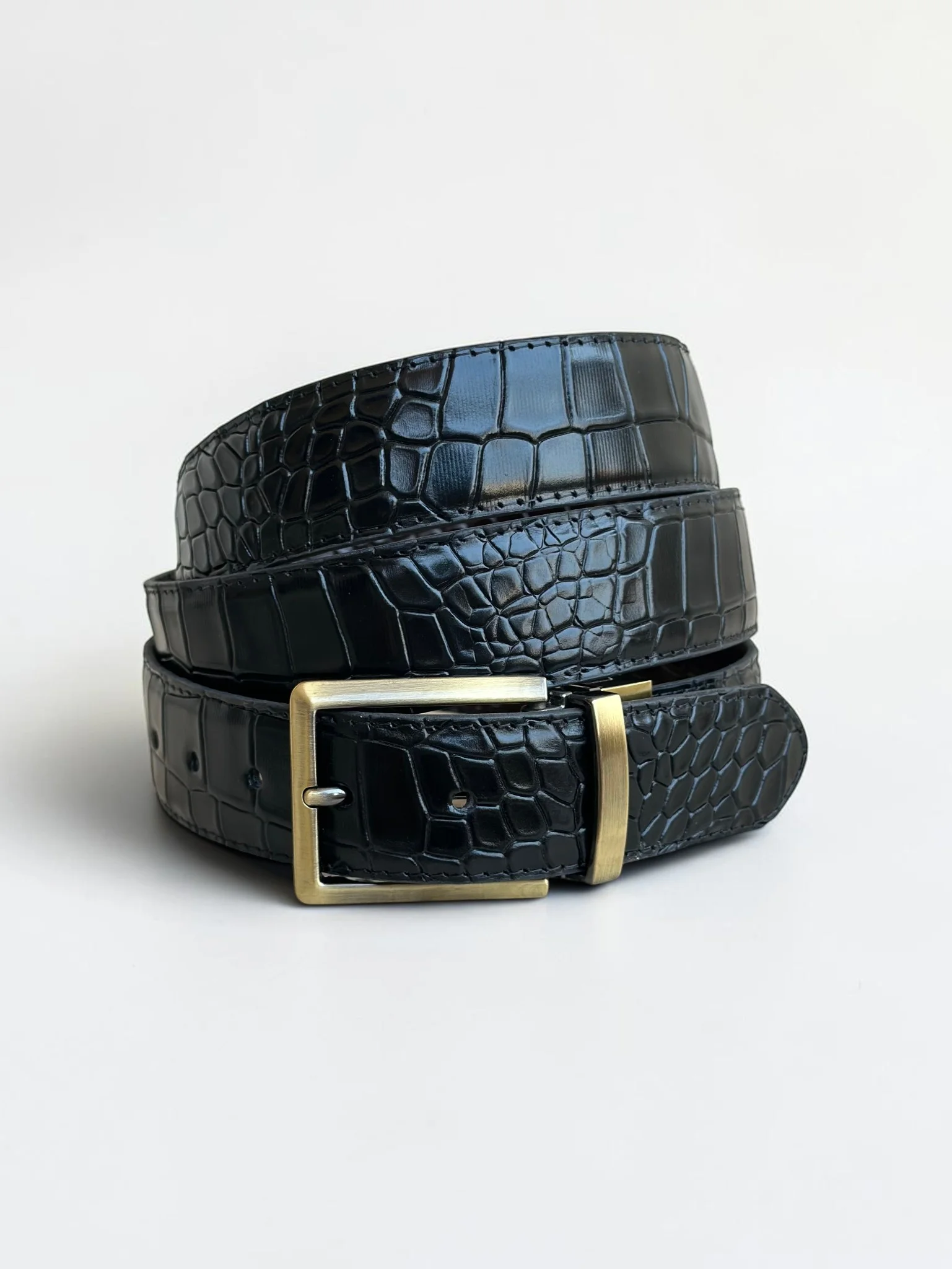 Men's Reversible Crocodile Leather Belt – Bronze Buckle (Image 5)