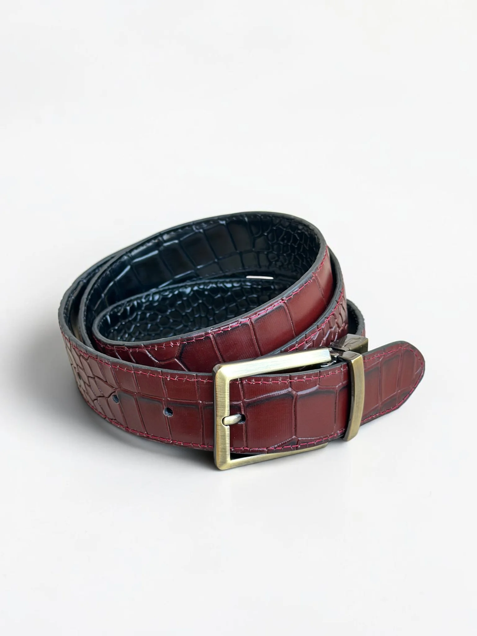 Men's Reversible Crocodile Leather Belt – Bronze Buckle (Image 12)