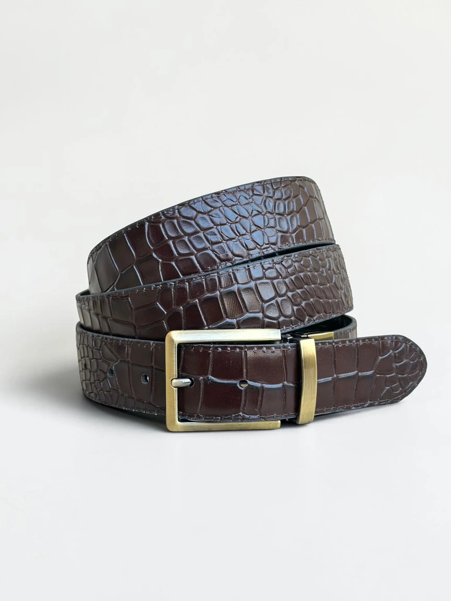 Men's Reversible Crocodile Leather Belt – Bronze Buckle (Image 10)