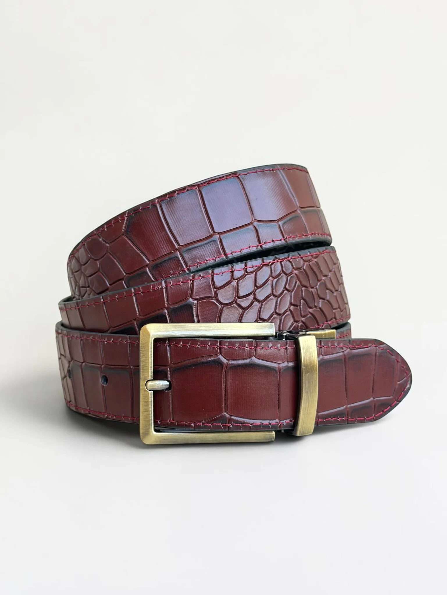 Men's Reversible Crocodile Leather Belt – Bronze Buckle (Image 10)