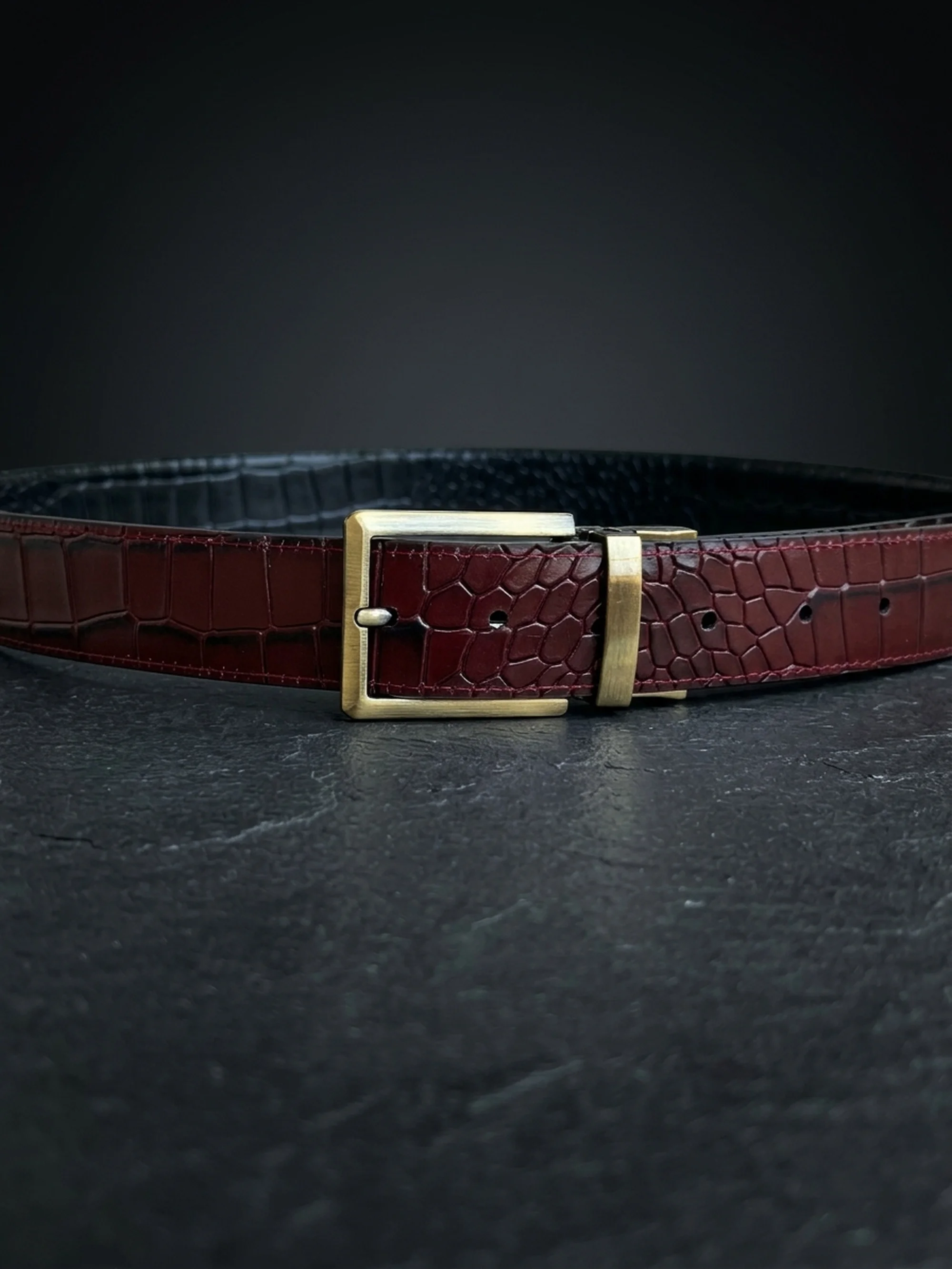Men's Reversible Crocodile Leather Belt – Bronze Buckle