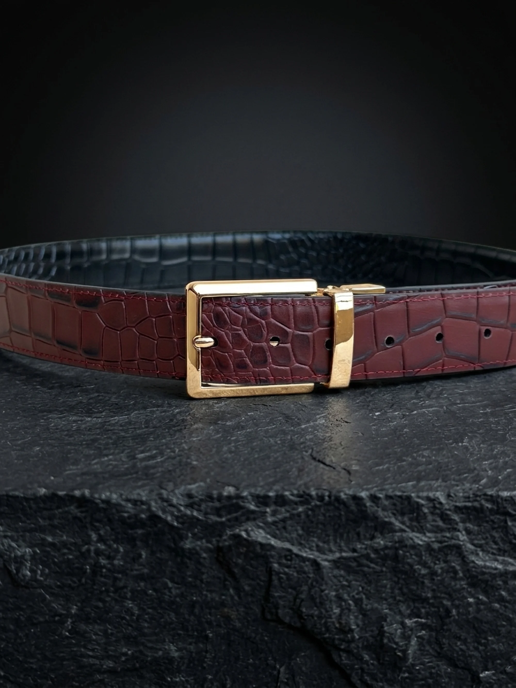 Men's Reversible Crocodile Leather Belt – Gold Buckle