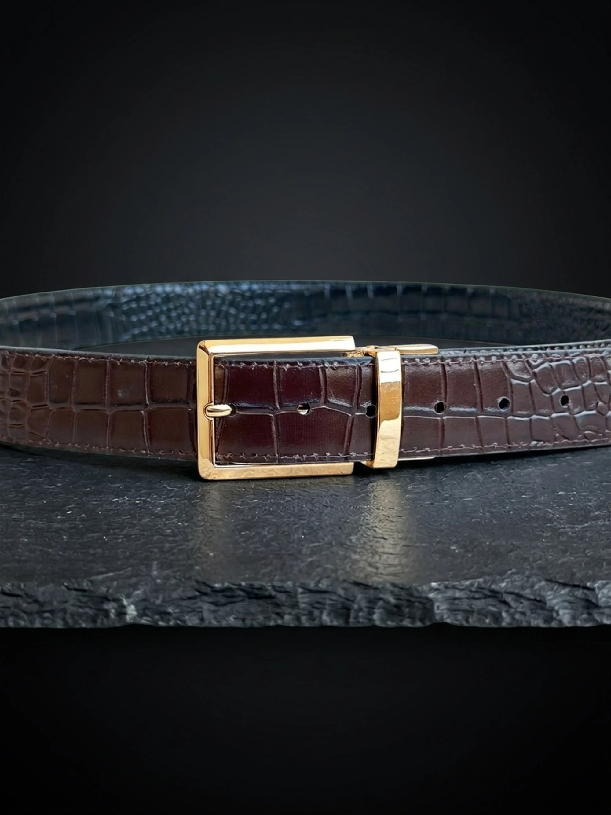 Men's Reversible Crocodile Leather Belt – Gold Buckle
