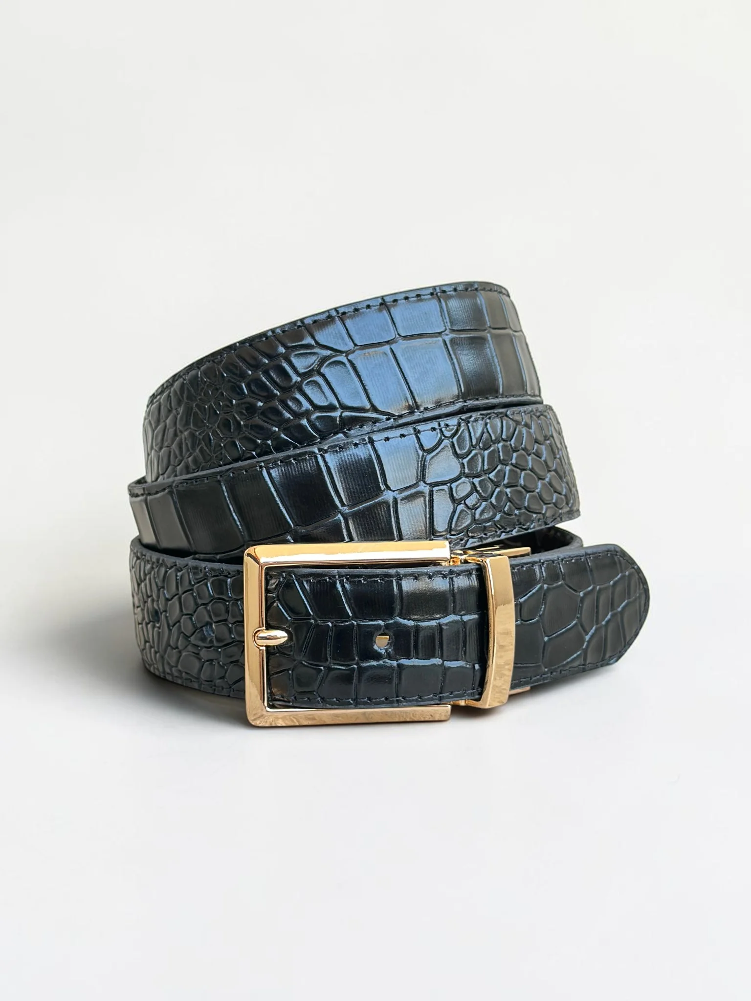 Men's Reversible Crocodile Leather Belt – Gold Buckle (Image 5)