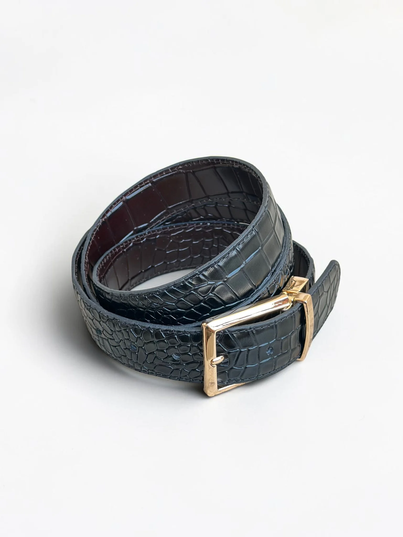 Men's Reversible Crocodile Leather Belt – Gold Buckle (Image 7)