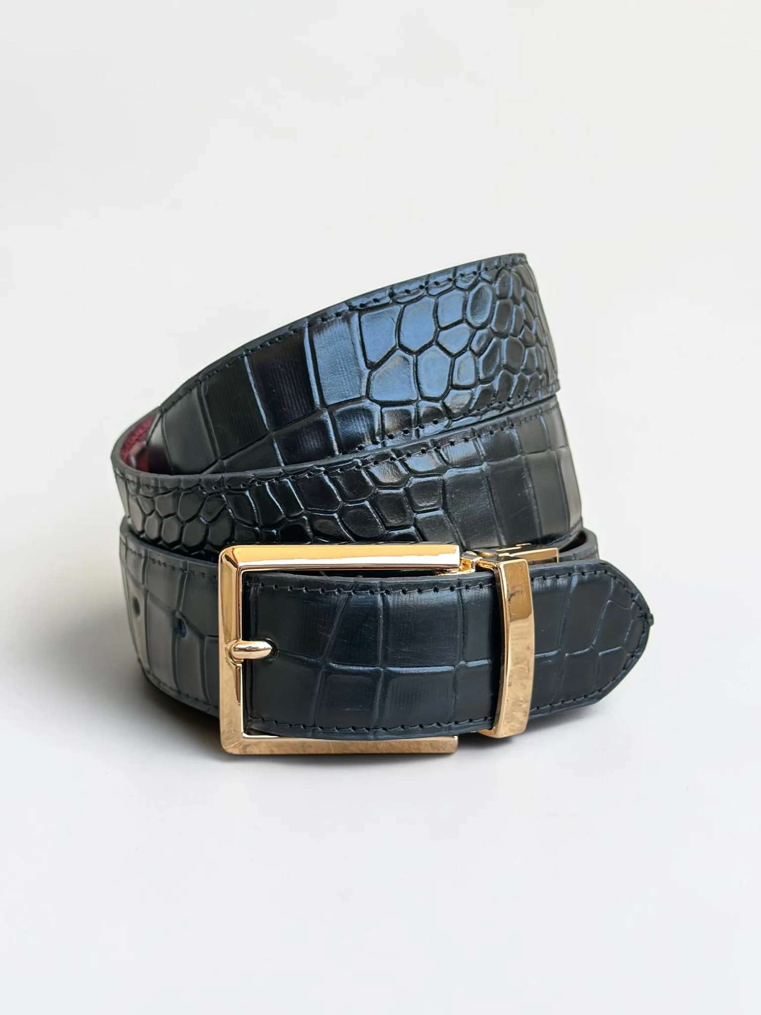 Men's Reversible Crocodile Leather Belt – Gold Buckle (Image 5)