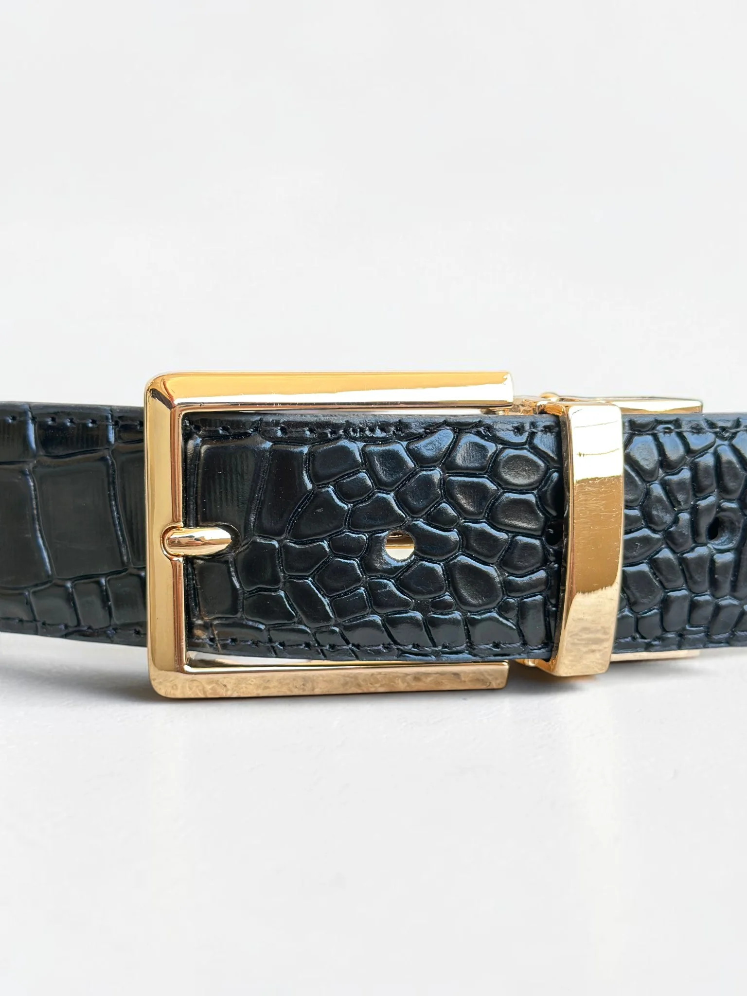 Men's Reversible Crocodile Leather Belt – Gold Buckle (Image 4)