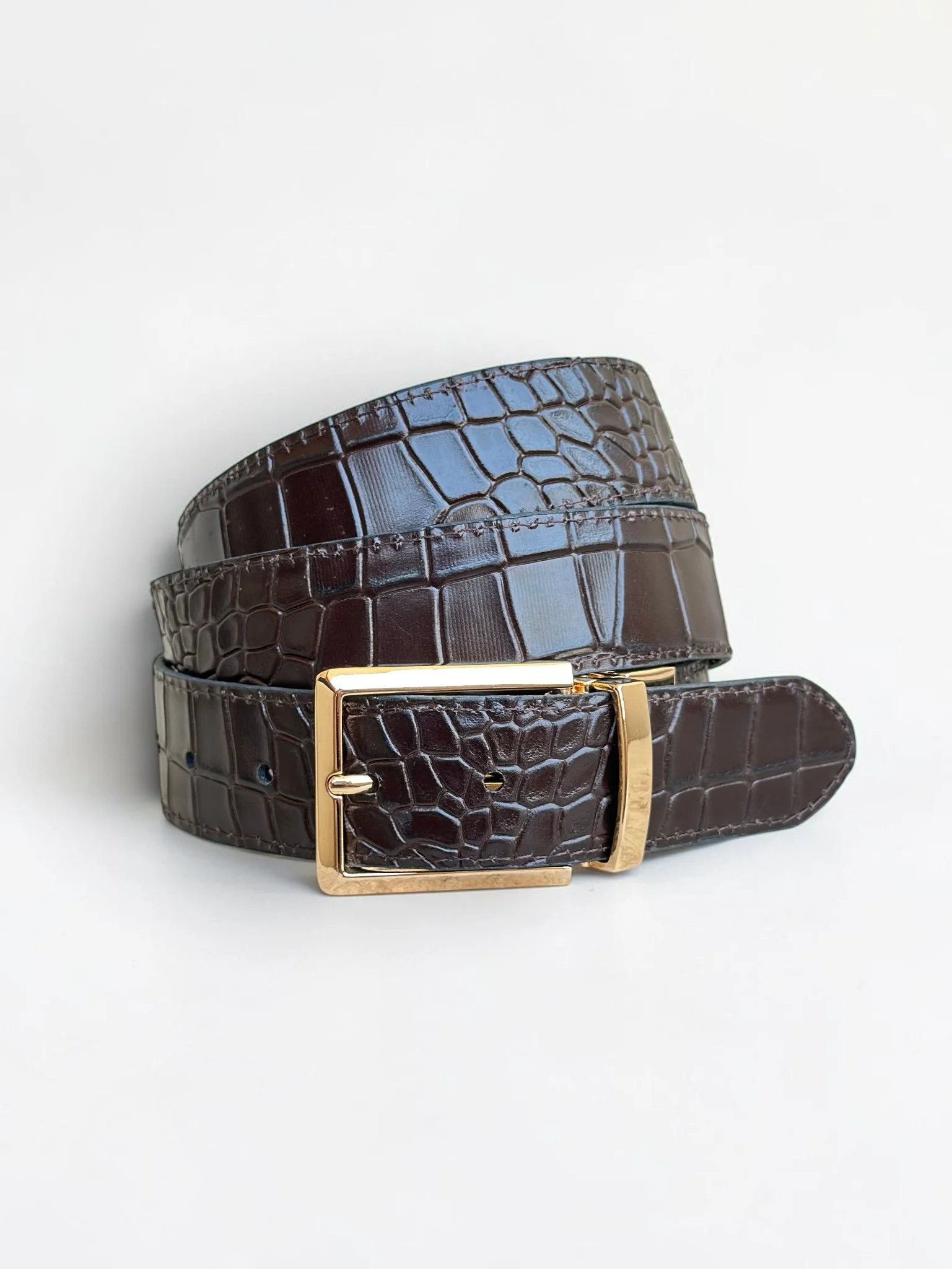 Men's Reversible Crocodile Leather Belt – Gold Buckle (Image 10)