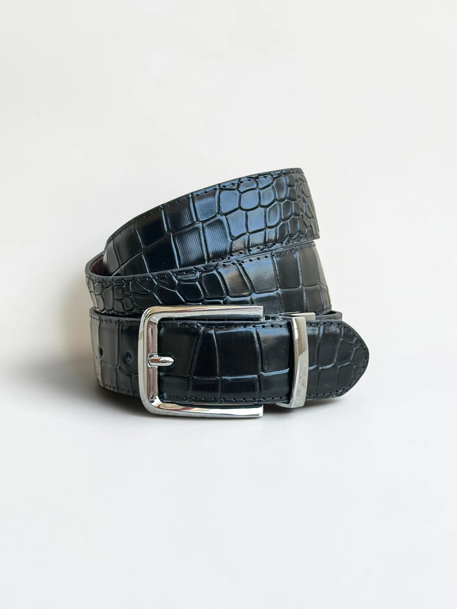 Men's Reversible Crocodile Leather Belt – Silver Buckle (Image 5)