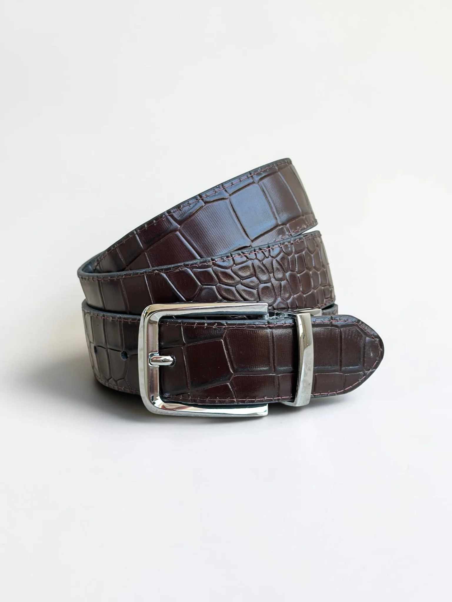 Men's Reversible Crocodile Leather Belt – Silver Buckle (Image 10)