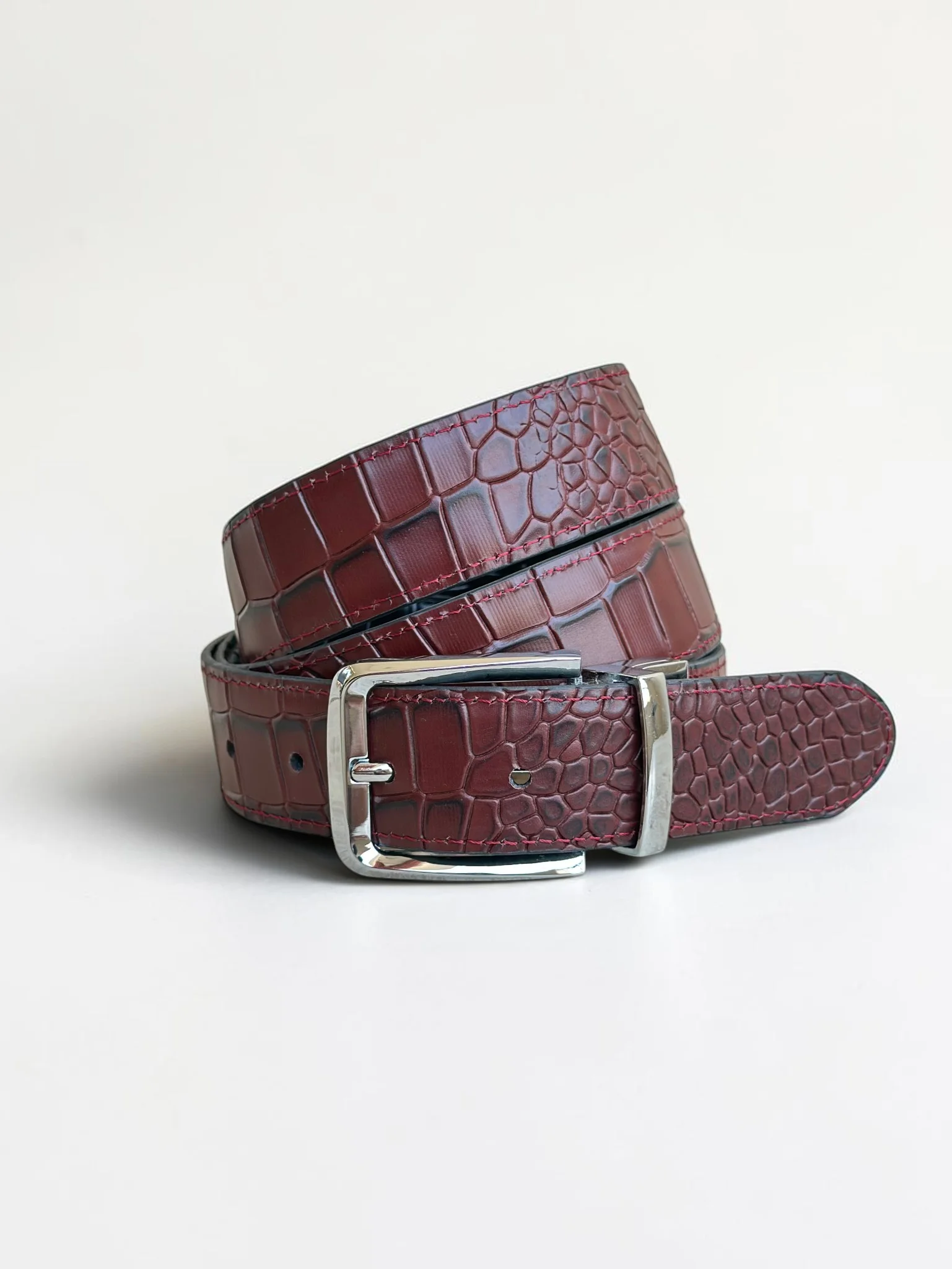 Men's Reversible Crocodile Leather Belt – Silver Buckle (Image 10)