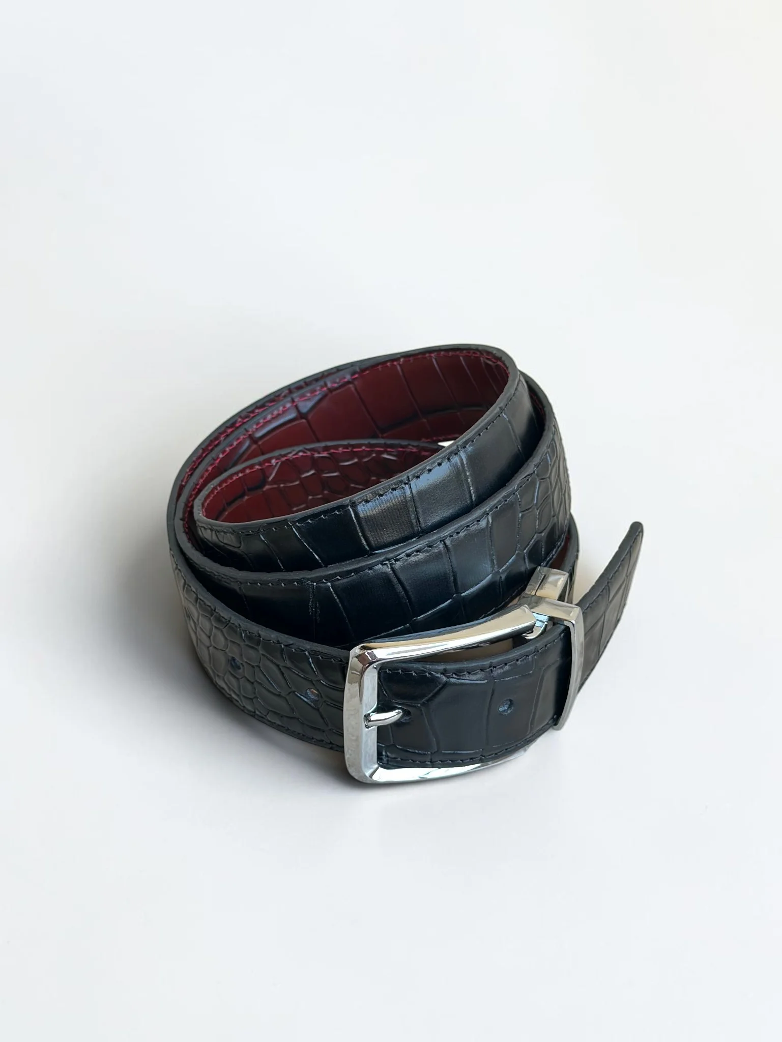 Men's Reversible Crocodile Leather Belt – Silver Buckle (Image 7)