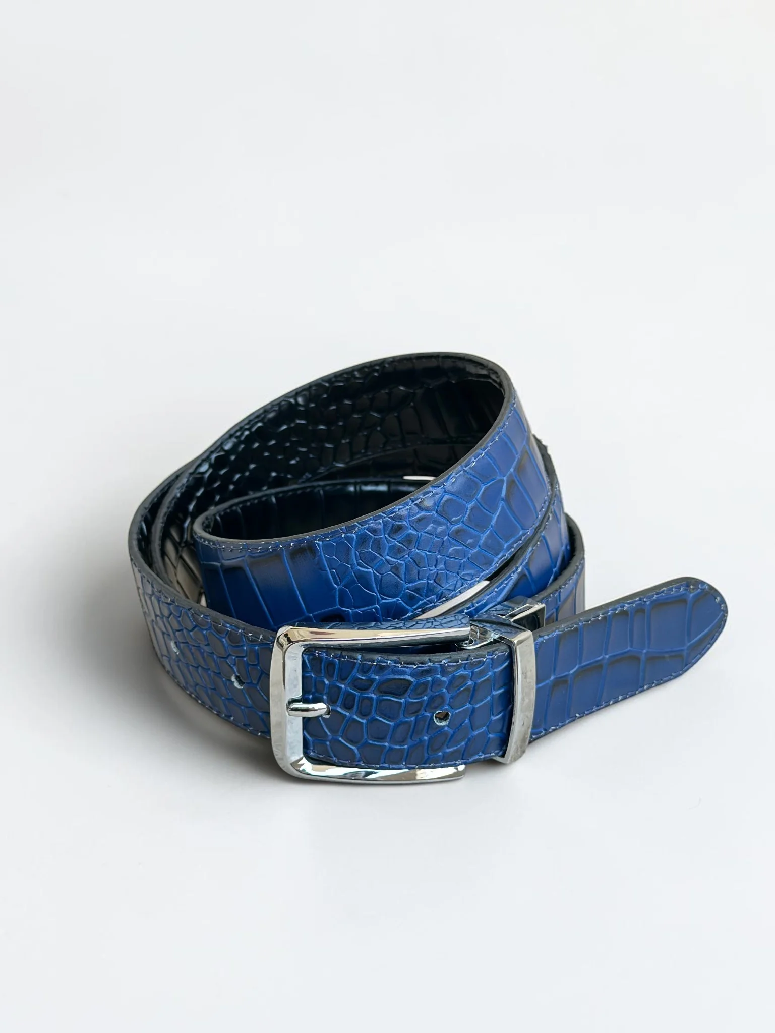 Men's Reversible Crocodile Leather Belt – Silver Buckle (Image 12)