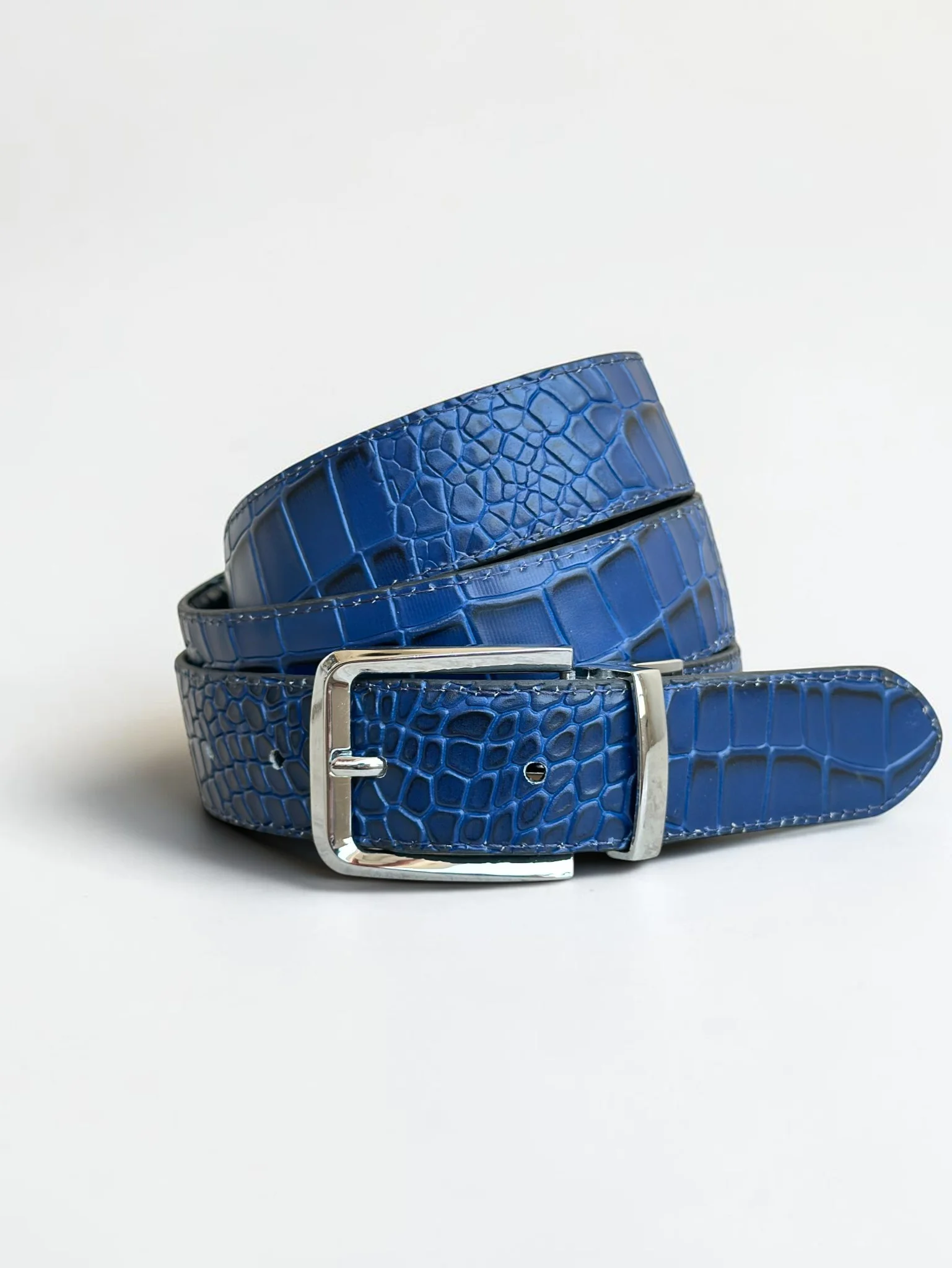 Men's Reversible Crocodile Leather Belt – Silver Buckle (Image 10)
