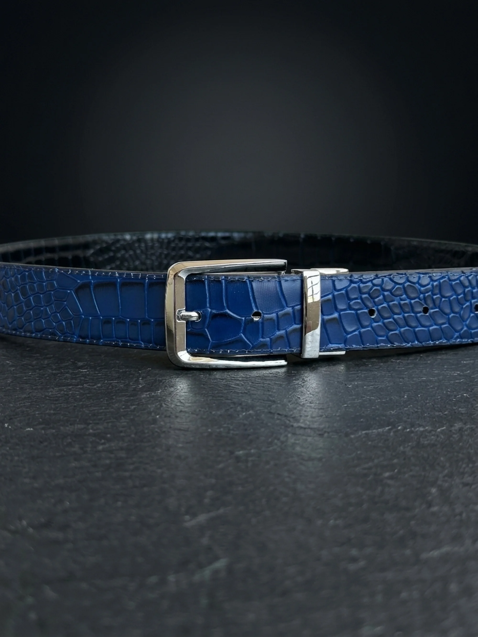 Men's Reversible Crocodile Leather Belt – Silver Buckle