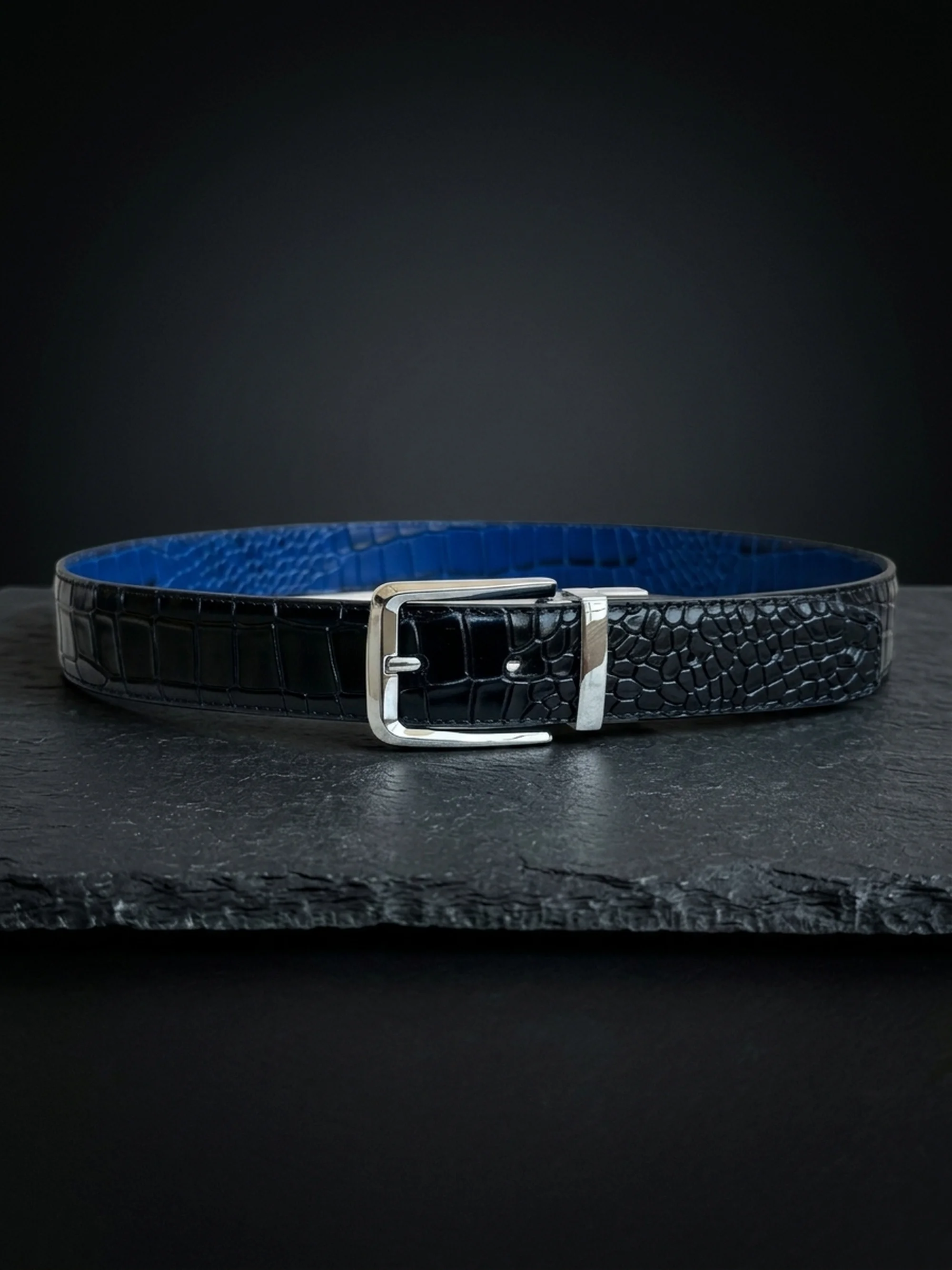 Men's Reversible Crocodile Leather Belt – Silver Buckle (Image 2)