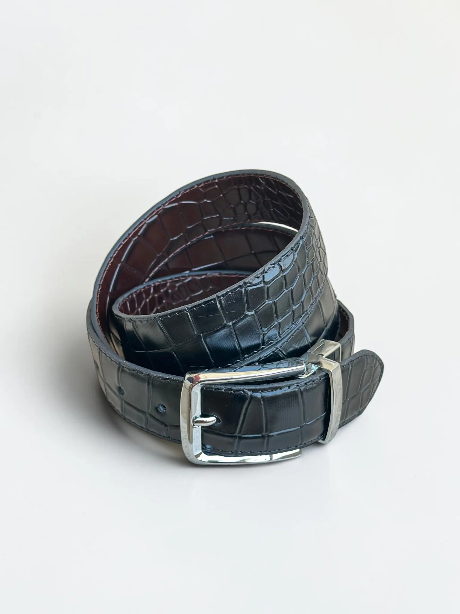 Men's Reversible Crocodile Leather Belt – Silver Buckle (Image 7)