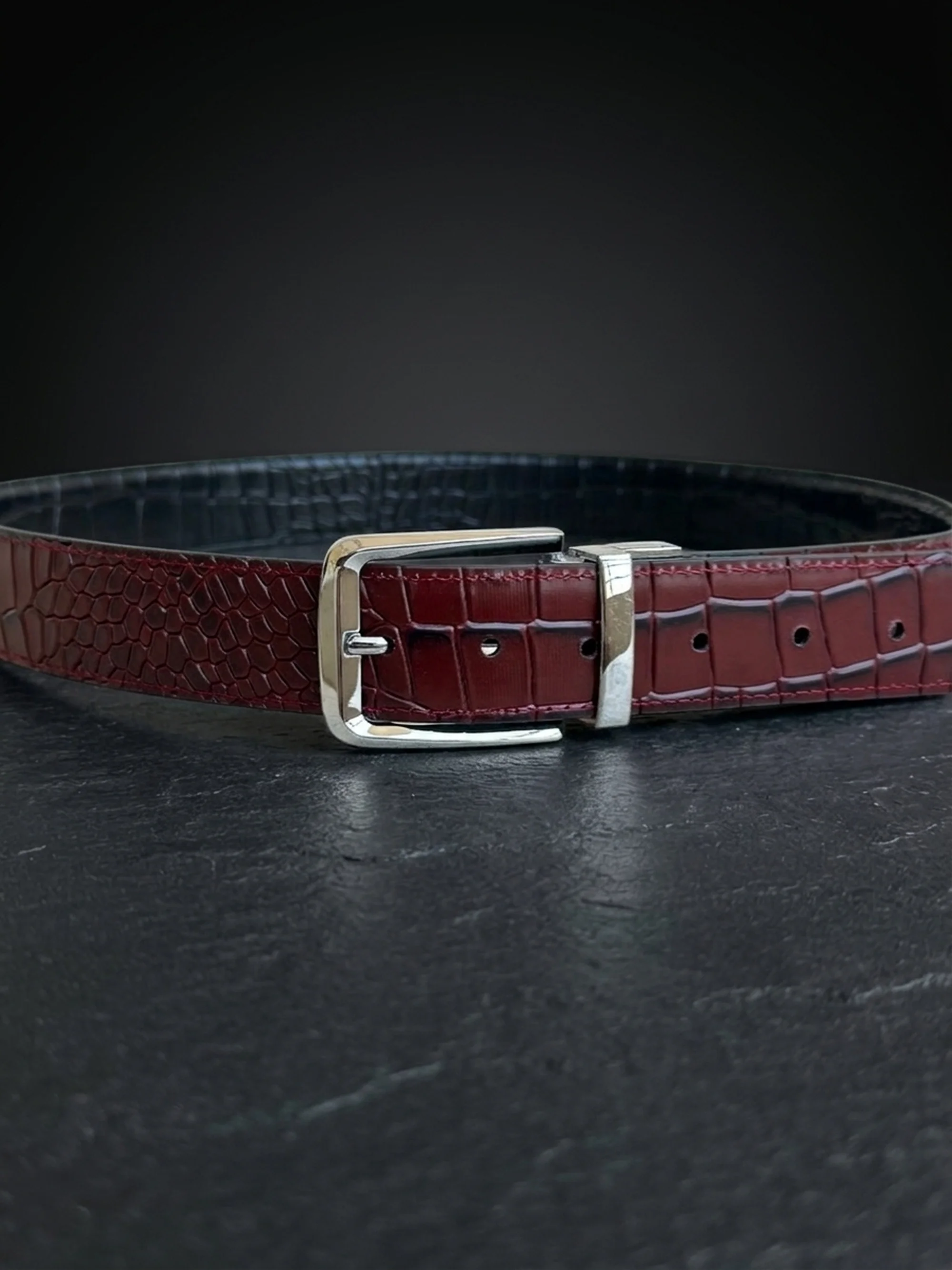 Men's Reversible Crocodile Leather Belt – Silver Buckle