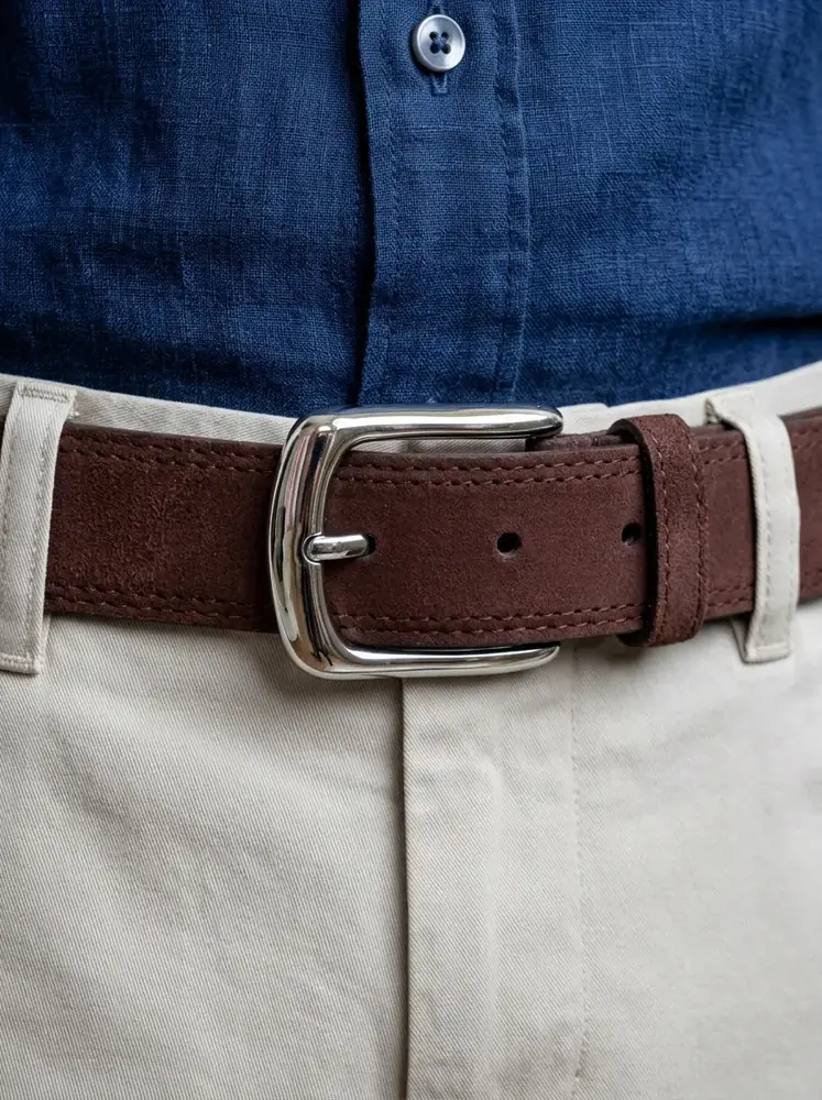 Men's Suede Leather Belt – Polished Silver Buckle (Image 2)