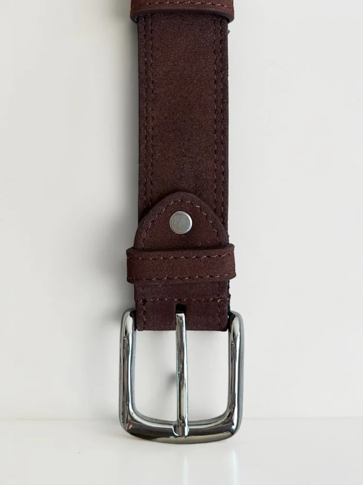Men's Suede Leather Belt – Polished Silver Buckle (Image 6)