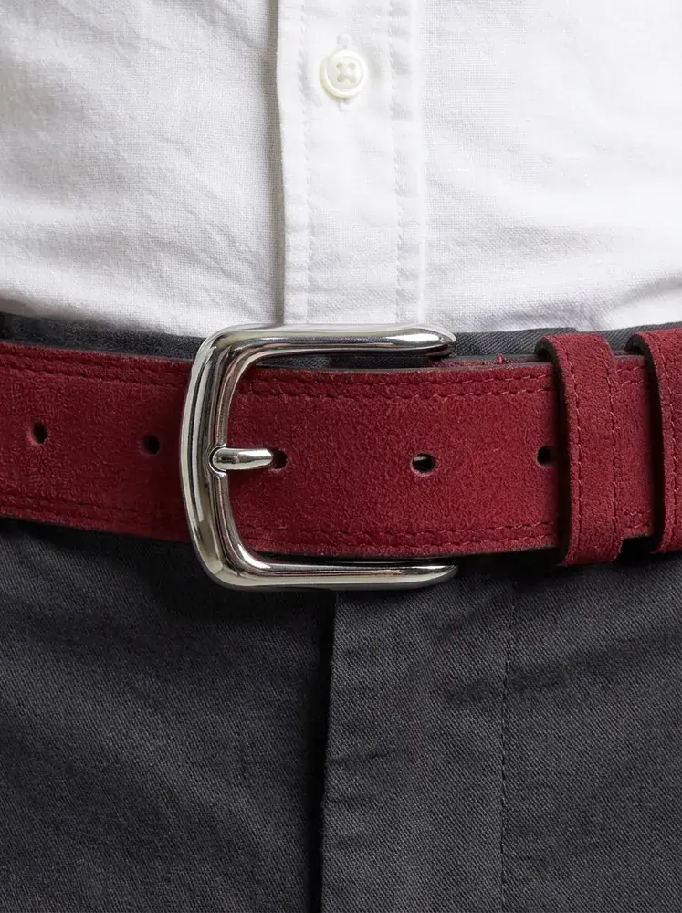 Men's Suede Leather Belt – Polished Silver Buckle (Image 3)
