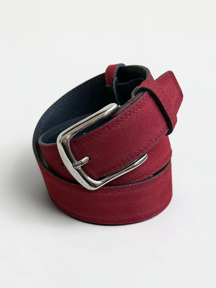 Men's Suede Leather Belt – Polished Silver Buckle (Image 5)