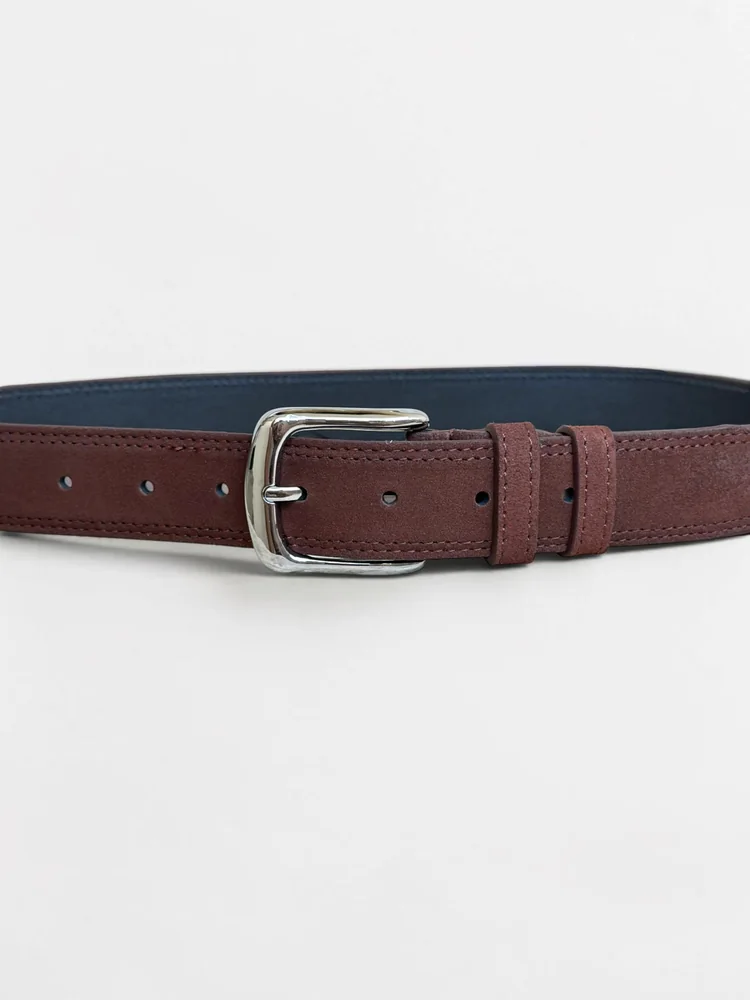 Men's Suede Leather Belt – Polished Silver Buckle (Image 7)