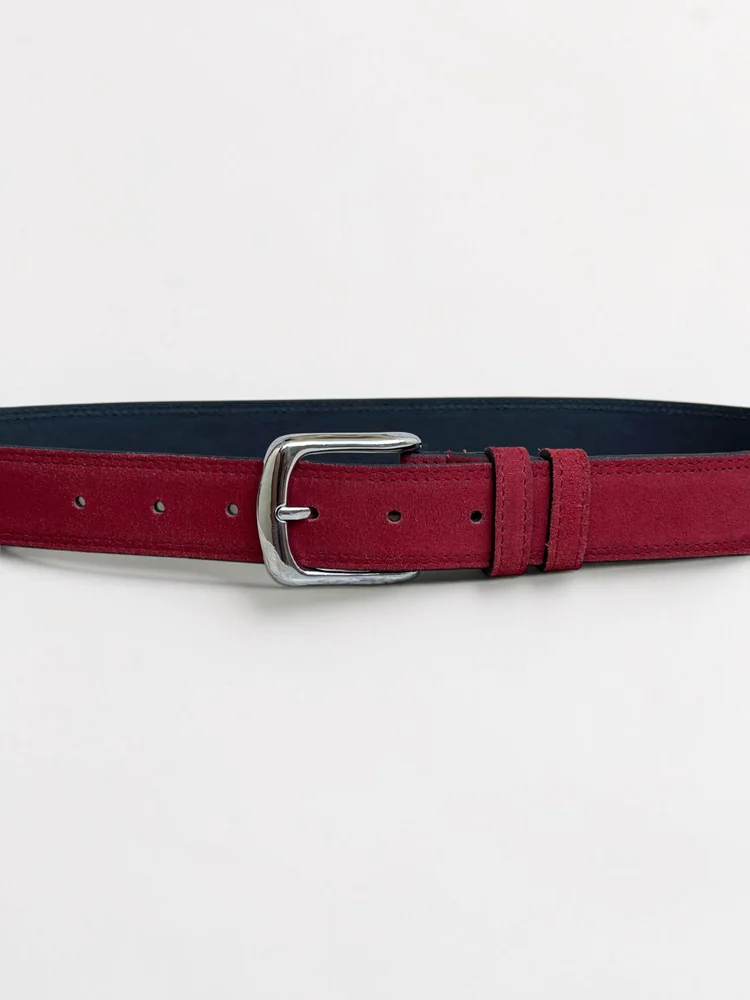 Men's Suede Leather Belt – Polished Silver Buckle (Image 7)