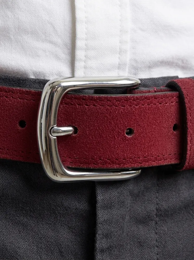 Men's Suede Leather Belt – Polished Silver Buckle (Image 2)