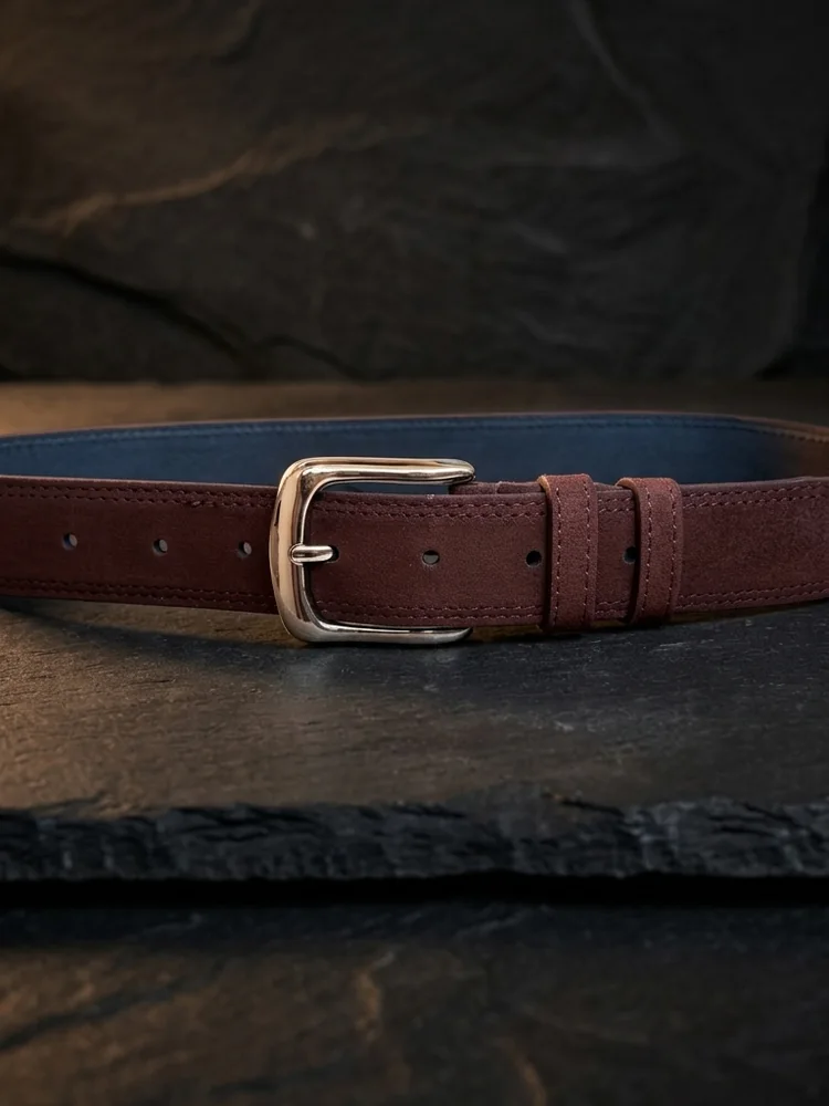 Men's Suede Leather Belt – Polished Silver Buckle