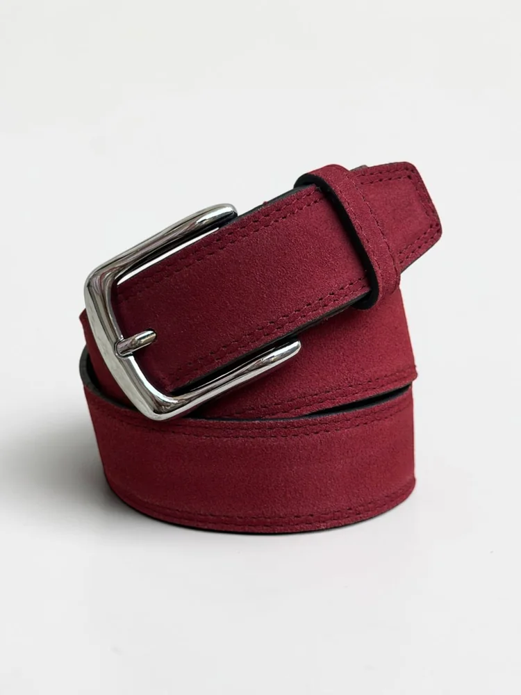 Men's Suede Leather Belt – Polished Silver Buckle (Image 4)