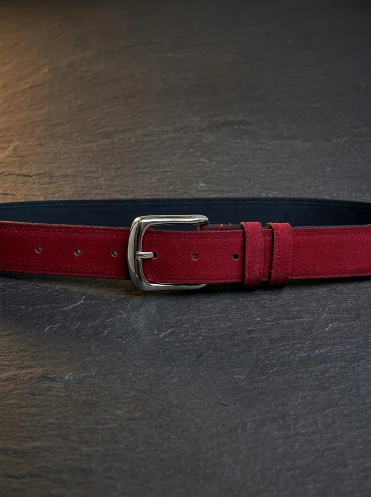 Men's Suede Leather Belt – Polished Silver Buckle