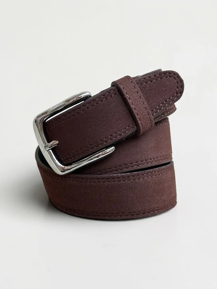 Men's Suede Leather Belt – Polished Silver Buckle (Image 4)