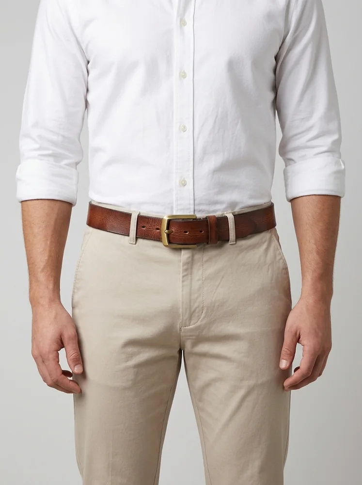 Men's Vintage Textured Leather Belt – Heritage Brass Buckle (Image 3)