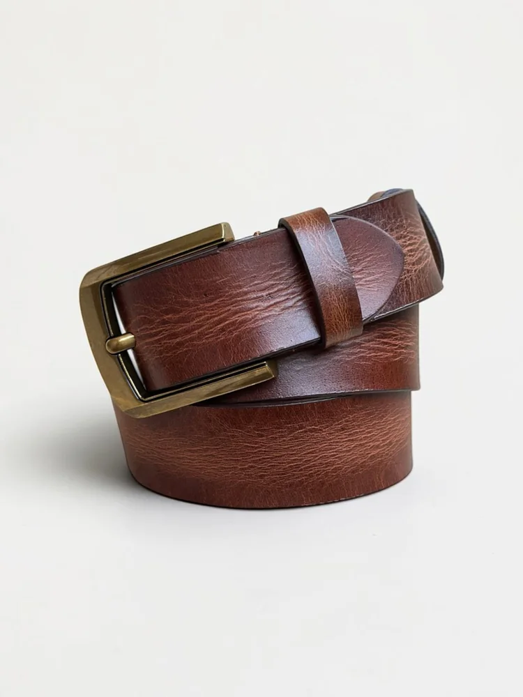 Men's Vintage Textured Leather Belt – Heritage Brass Buckle (Image 12)