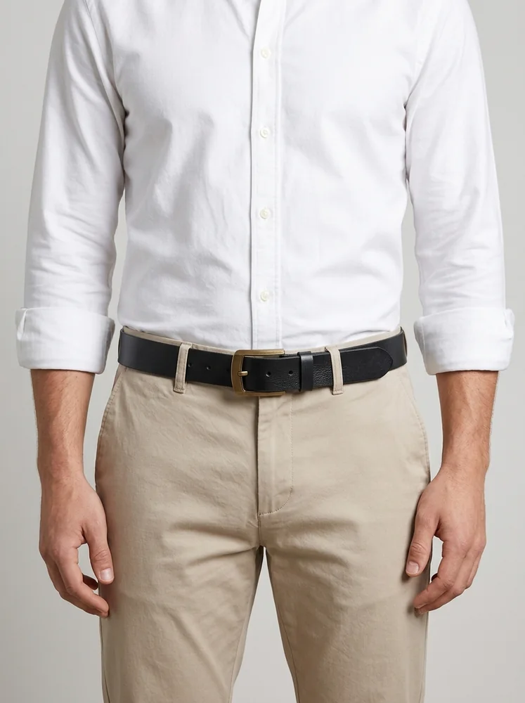 Men's Vintage Textured Leather Belt – Heritage Brass Buckle (Image 3)