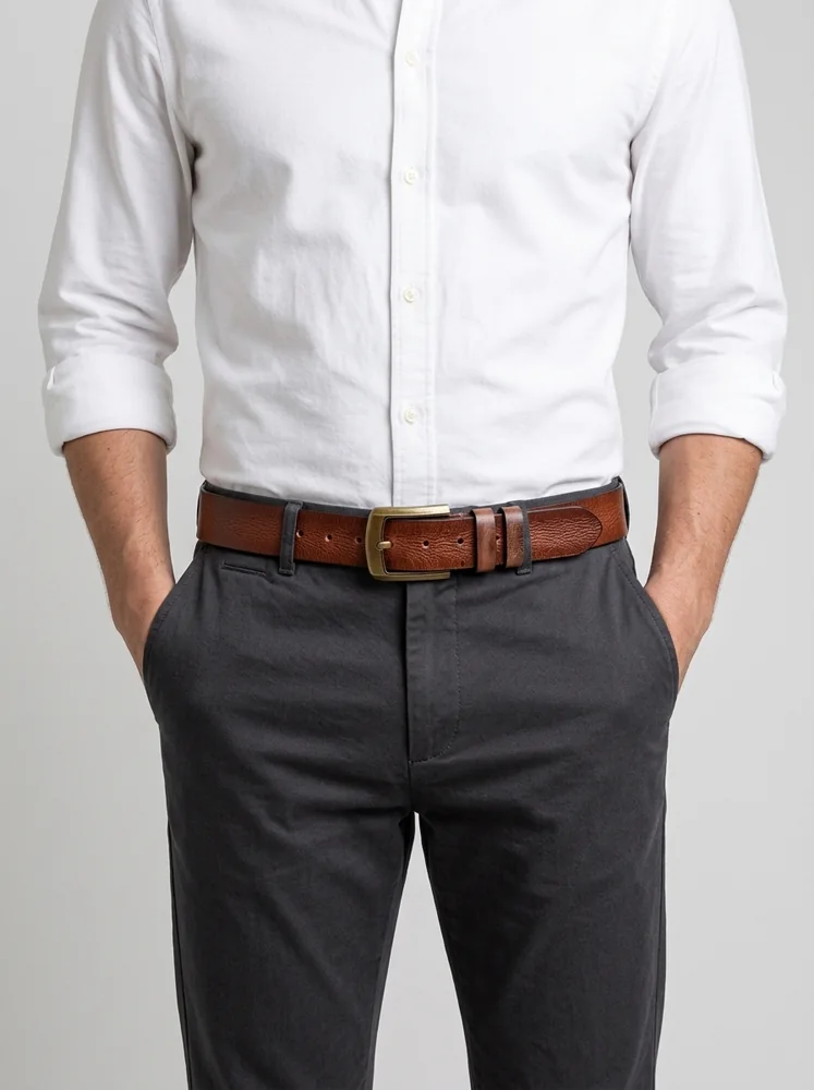 Men's Vintage Textured Leather Belt – Heritage Brass Buckle (Image 4)