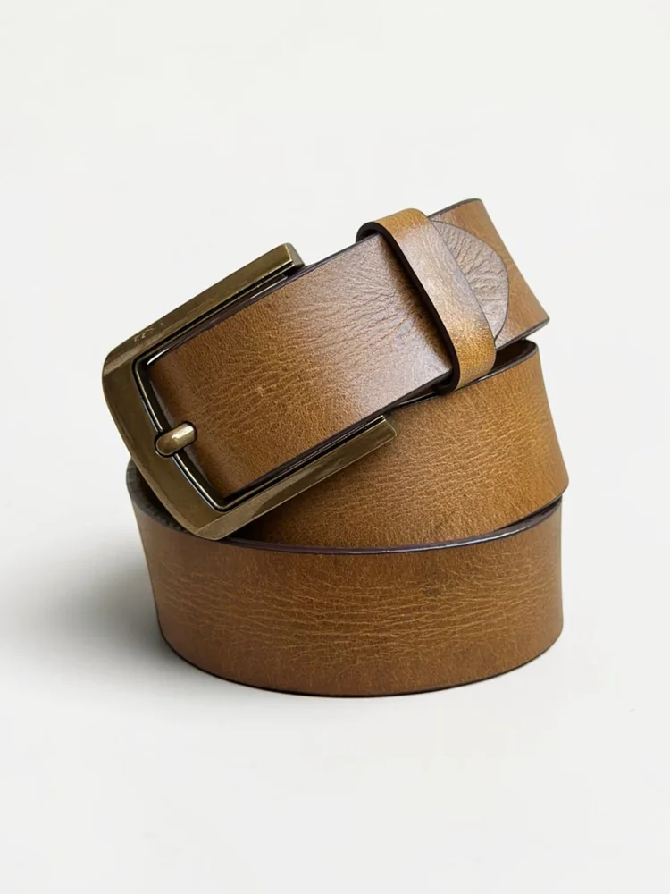 Men's Vintage Textured Leather Belt – Heritage Brass Buckle (Image 5)