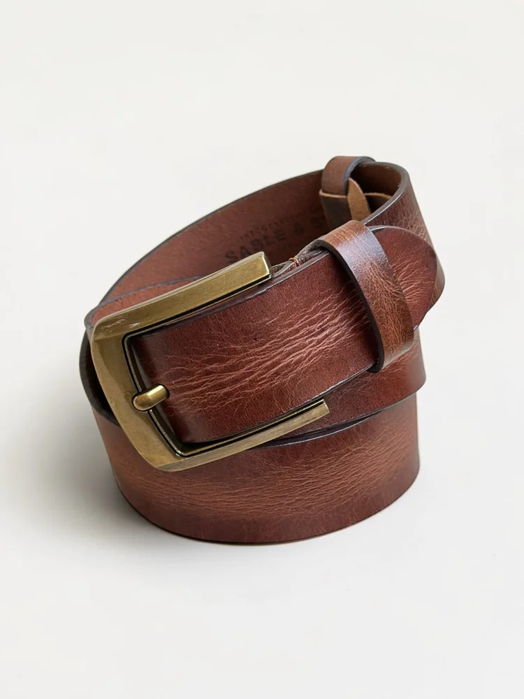 Men's Vintage Textured Leather Belt – Heritage Brass Buckle (Image 13)