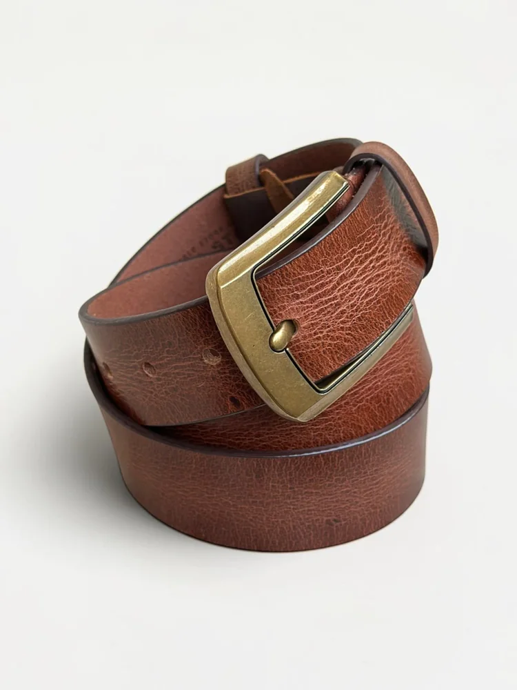 Men's Vintage Textured Leather Belt – Heritage Brass Buckle (Image 8)