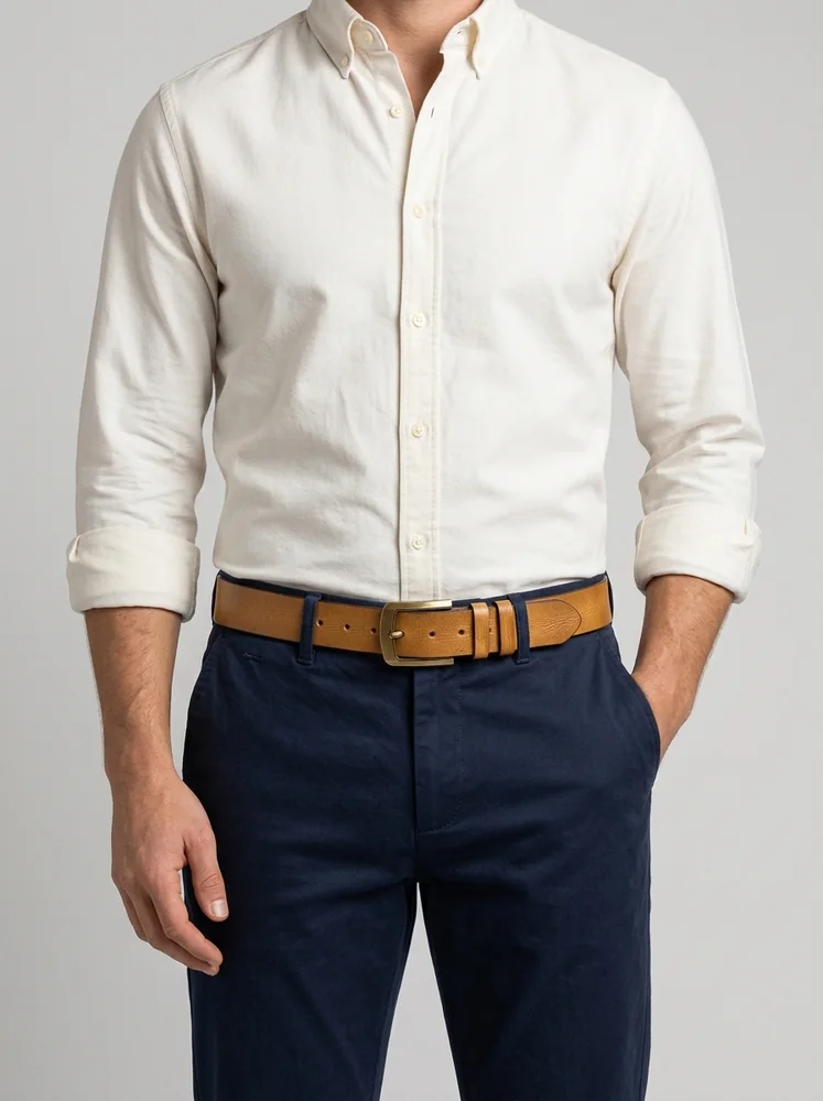 Men's Vintage Textured Leather Belt – Heritage Brass Buckle (Image 3)