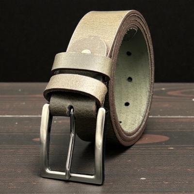 Olive Leather Belt, Silver Buckle