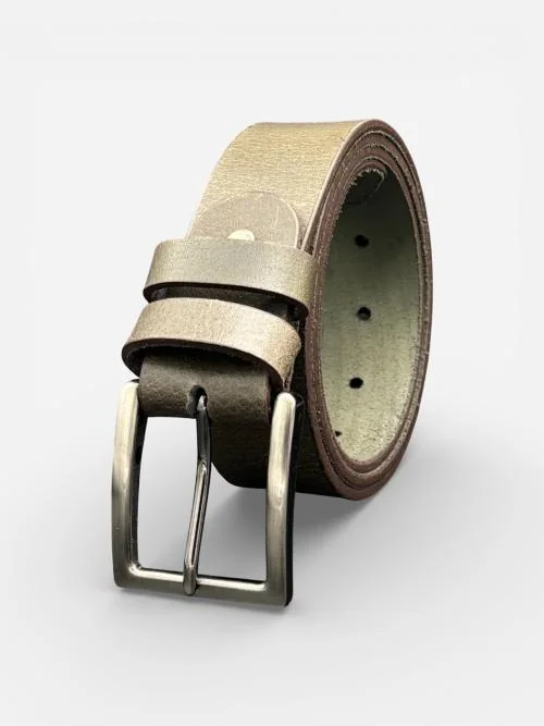 Olive Leather Belt, Silver Buckle